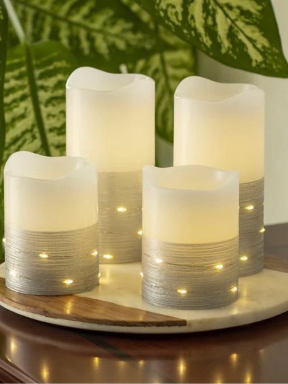 Nordstrom at Home White and Silver LED Flameless Pillar Candles - Set of 4